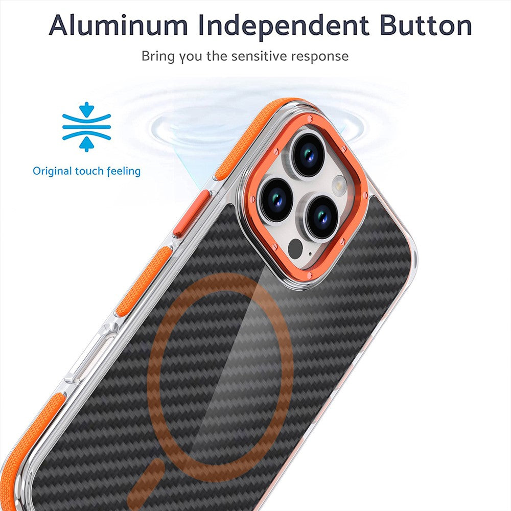 For iPhone 16 Pro Max Magnetic Case Carbon Fiber Texture Acrylic + TPU Contrast Design Phone Cover
