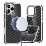 For iPhone 16 Pro Max Magnetic Case Carbon Fiber Texture Acrylic + TPU Contrast Design Phone Cover
