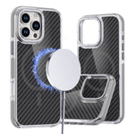 For iPhone 16 Pro Max Magnetic Case Carbon Fiber Texture Acrylic + TPU Contrast Design Phone Cover