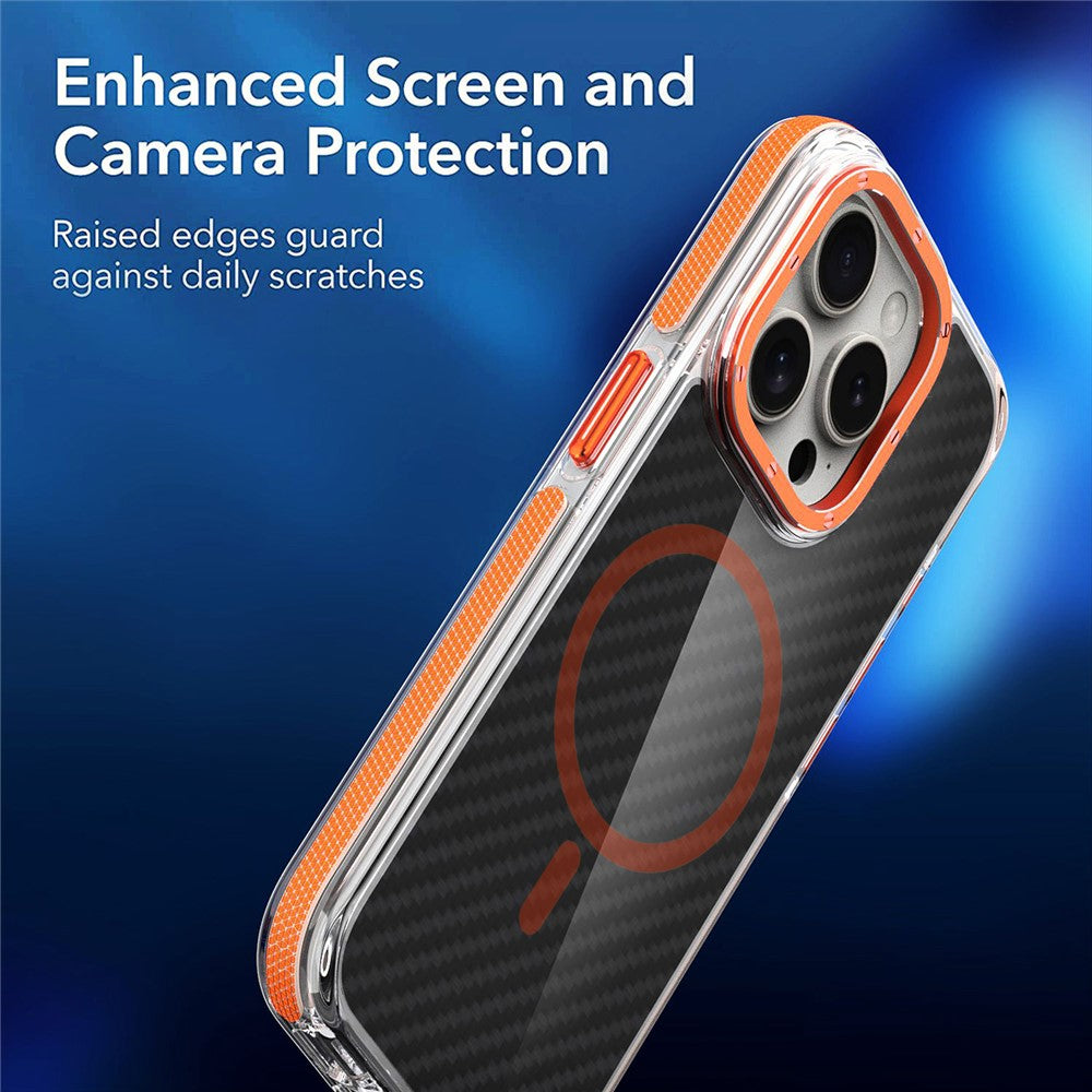 För iPhone 15 Pro Max Magnetiskt skal Kolfiberstruktur Akryl + TPU Kontrastdesign Telefonfodral