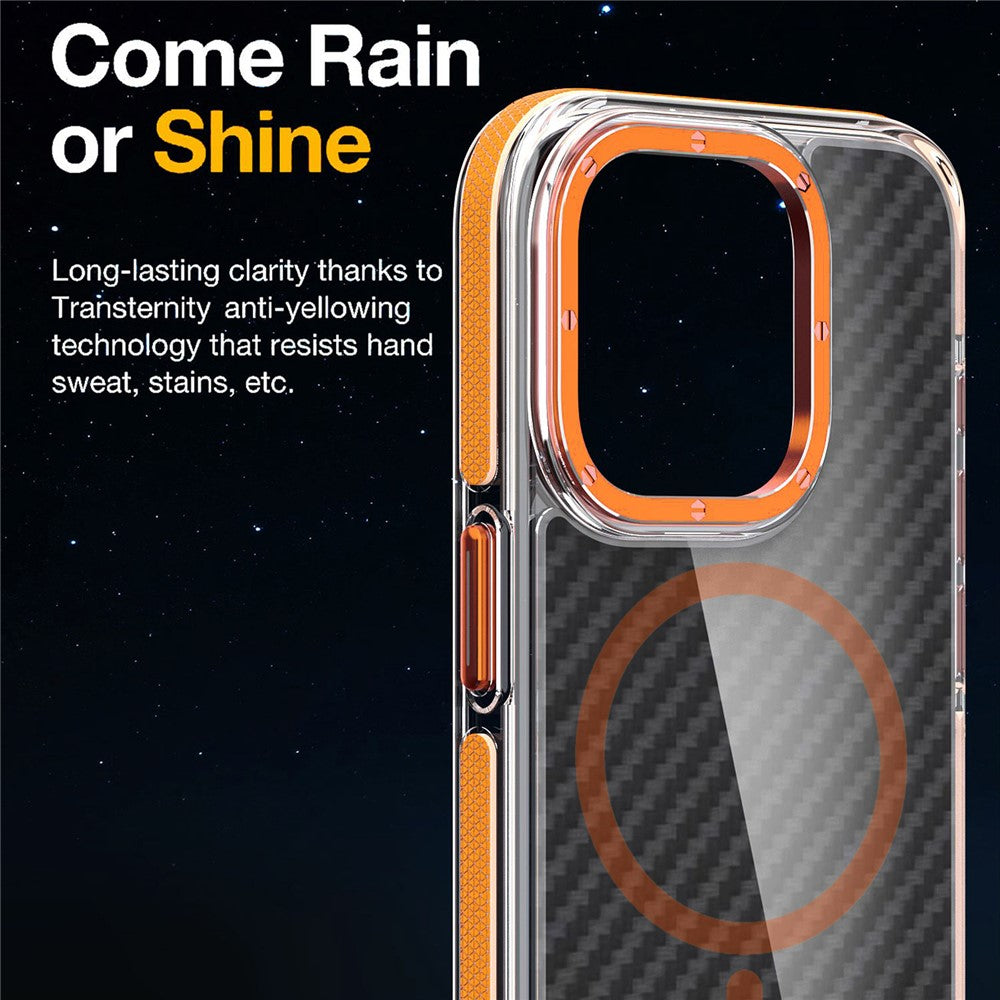 För iPhone 15 Pro Max Magnetiskt skal Kolfiberstruktur Akryl + TPU Kontrastdesign Telefonfodral
