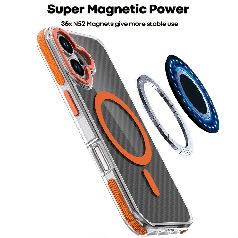 For iPhone 17 Magnetic Case Carbon Fiber Texture Acrylic + TPU Contrast Design Phone Cover
