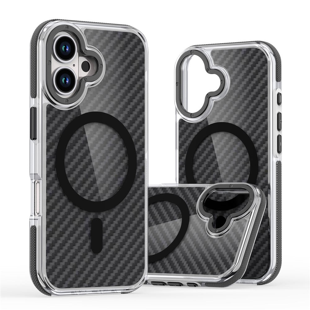 For iPhone 17 Magnetic Case Carbon Fiber Texture Acrylic + TPU Contrast Design Phone Cover