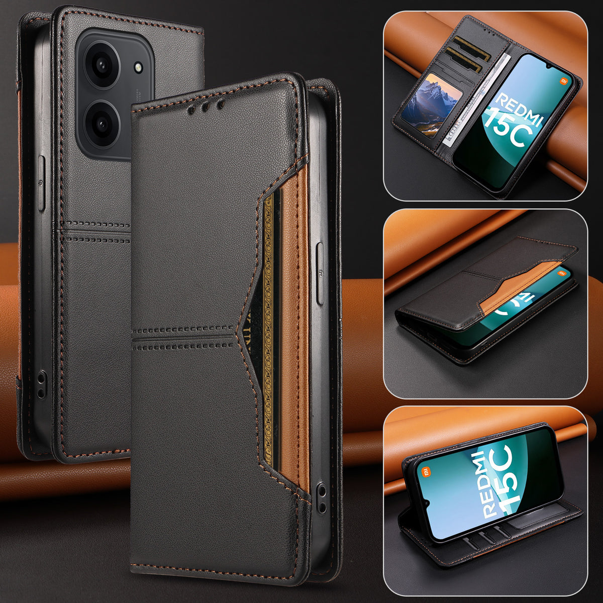 For Xiaomi Redmi 15R 5G / Xiaomi Poco C85 4G (171mm) / Xiaomi Redmi 15C 4G (Global) (171mm) Wallet Case External Card Slot Magnetic Closing Leather Phone Cover
