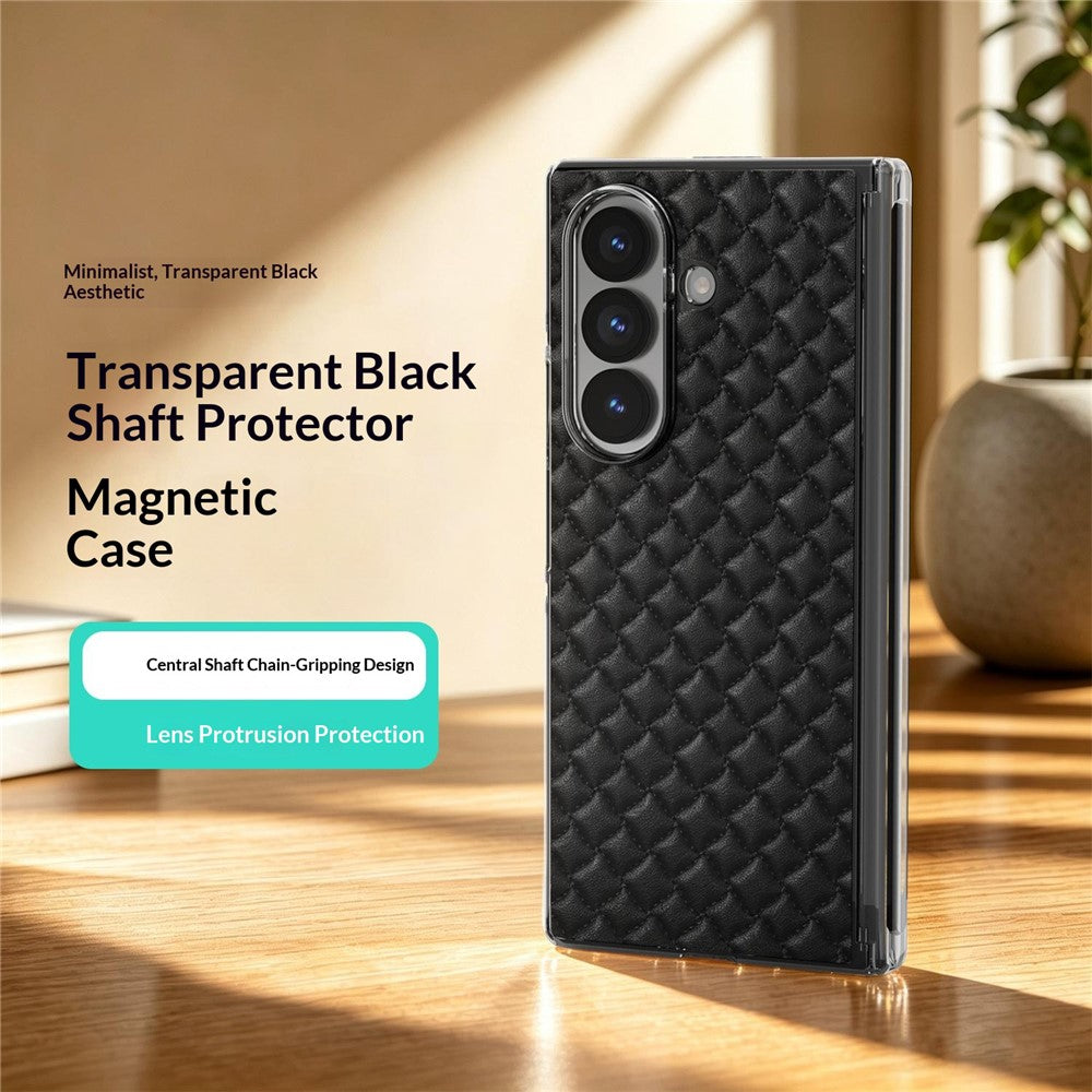 For Samsung Galaxy Z Fold7 5G Dual-Axis Magnetic Case Diamond-Quilted Texture Leather PC Phone Cover