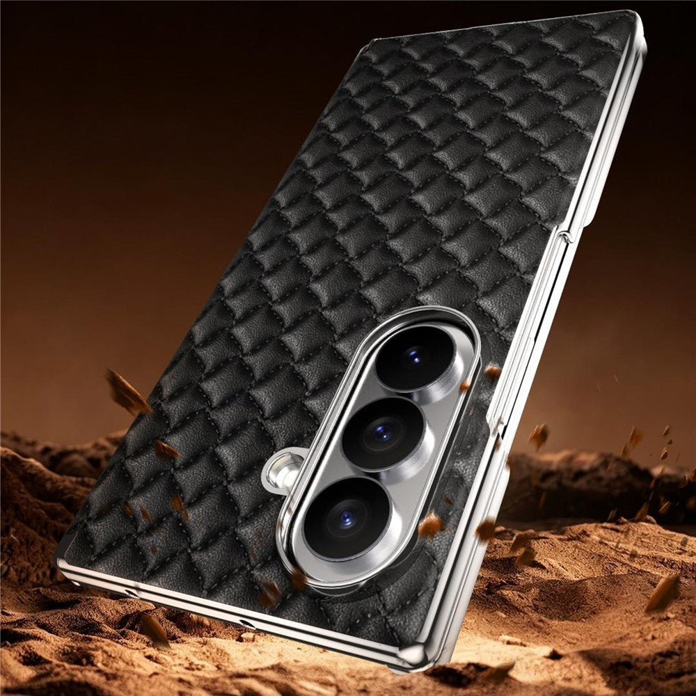 For Samsung Galaxy Z Fold7 5G Magnetic Phone Case Electroplated Leather PC Phone Back Cover