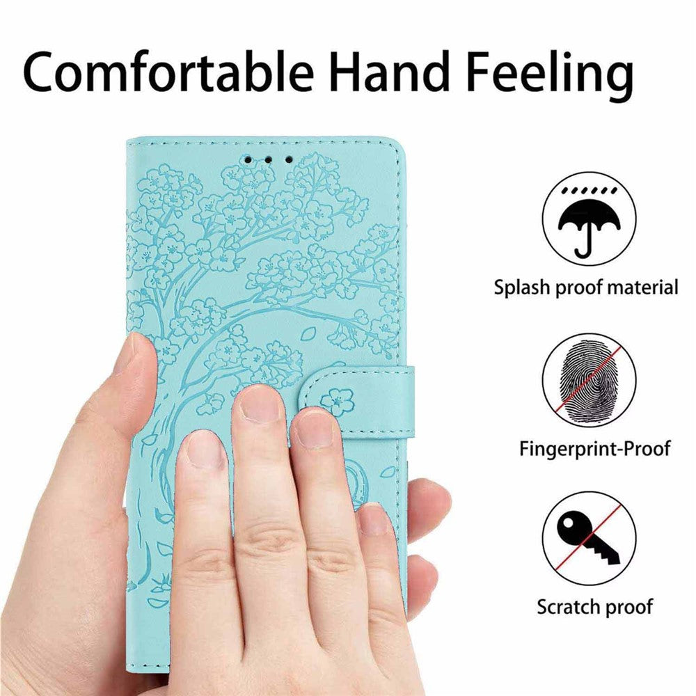 For Xiaomi Redmi Note 17 4G (Global) / Note 17 5G (Global) / Note 17 (India / China) 5G Stand Case Tree-and-Cat Pattern PU Leather Wallet Protective Phone Cover with Wrist Strap