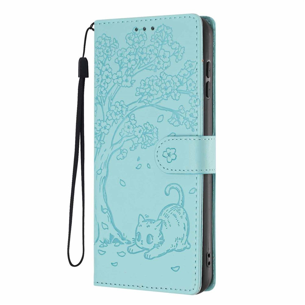 For Xiaomi Redmi Note 17 4G (Global) / Note 17 5G (Global) / Note 17 (India / China) 5G Stand Case Tree-and-Cat Pattern PU Leather Wallet Protective Phone Cover with Wrist Strap