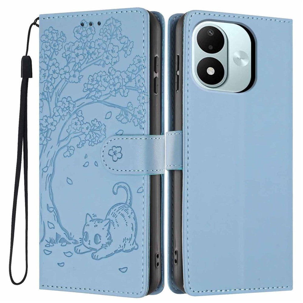 Xiaomi Redmi Note 17 4G (Global) / Note 17 5G (Global) / Note 17 (Indien/Kina) 5G Stativfodral Träd-och-kattmönster PU-läderplånbok med skyddande mobilfodral med handledsrem