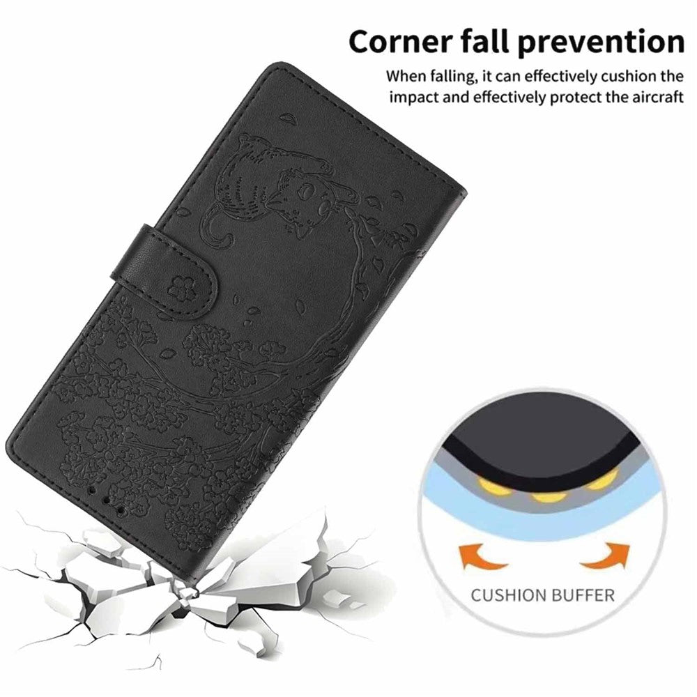 For Xiaomi Redmi Note 17 Pro 5G Stand Case Tree-and-Cat Pattern PU Leather Wallet Protective Phone Cover with Wrist Strap