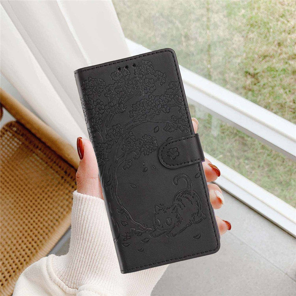 For Xiaomi Redmi Note 17 Pro 5G Stand Case Tree-and-Cat Pattern PU Leather Wallet Protective Phone Cover with Wrist Strap