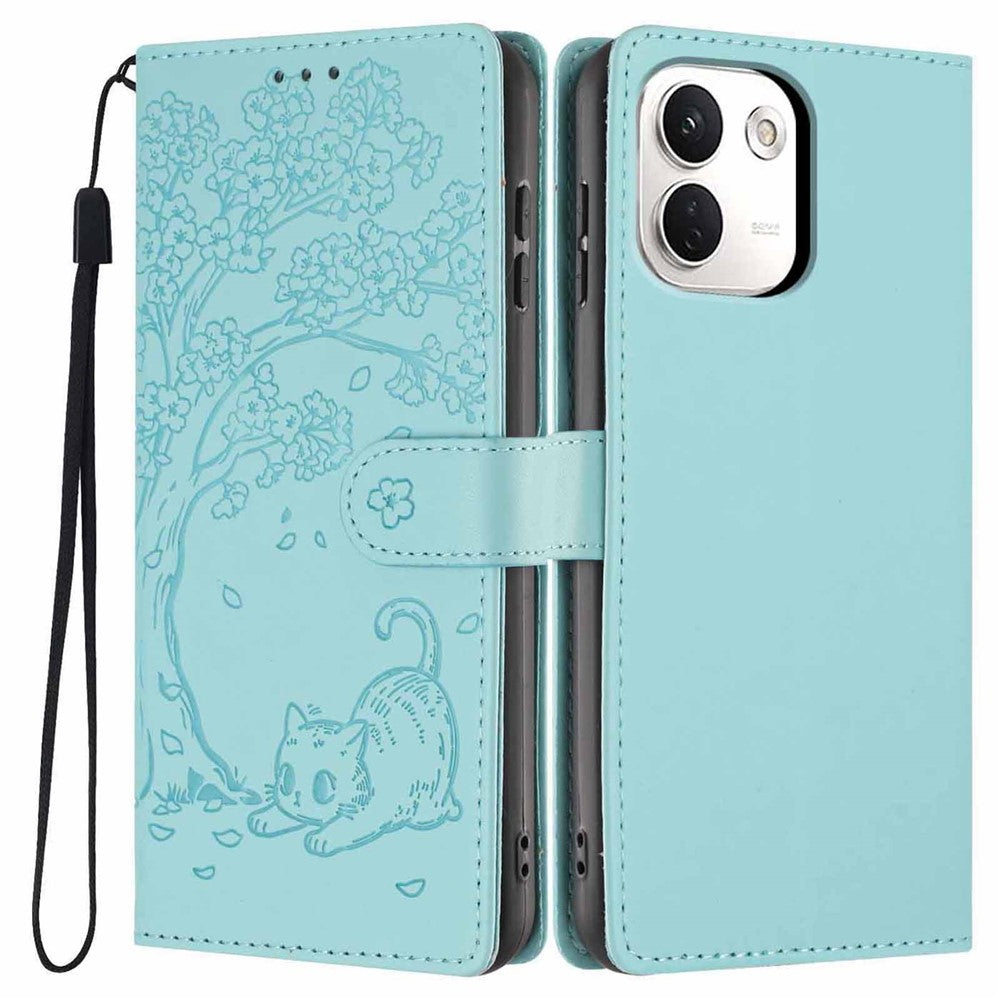 For Xiaomi Redmi Note 17 Pro+ 5G / Note 17 Pro Max 5G Stand Case Tree-and-Cat Pattern PU Leather Wallet Protective Phone Cover with Wrist Strap