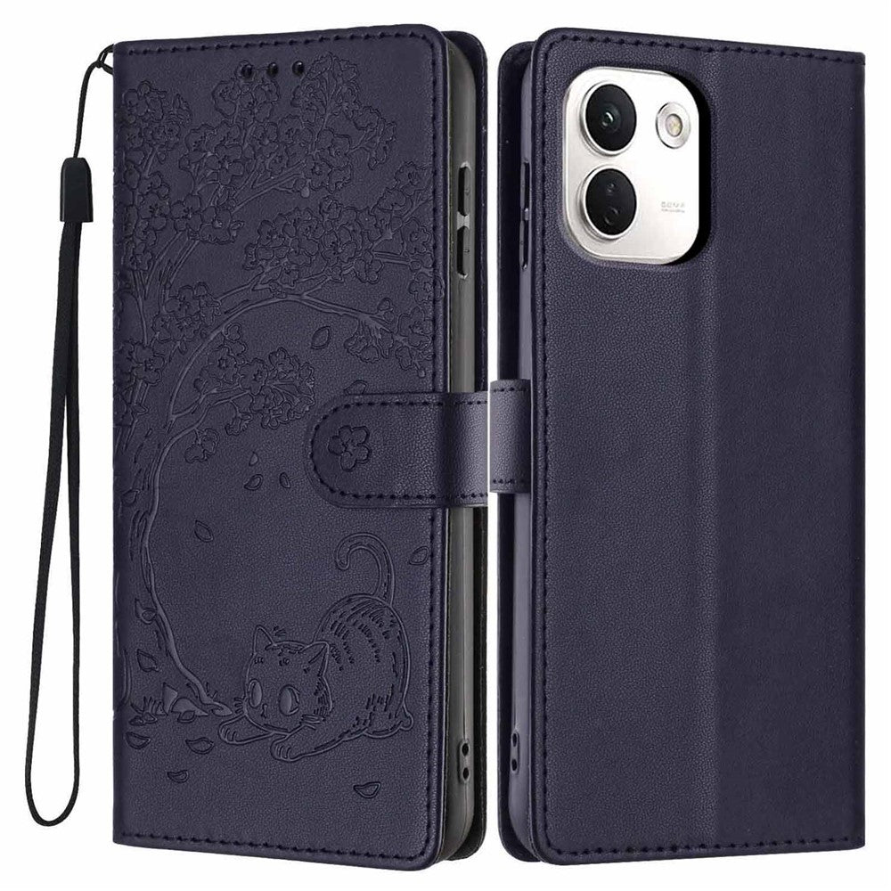 For Xiaomi Redmi Note 17 Pro+ 5G / Note 17 Pro Max 5G Stand Case Tree-and-Cat Pattern PU Leather Wallet Protective Phone Cover with Wrist Strap