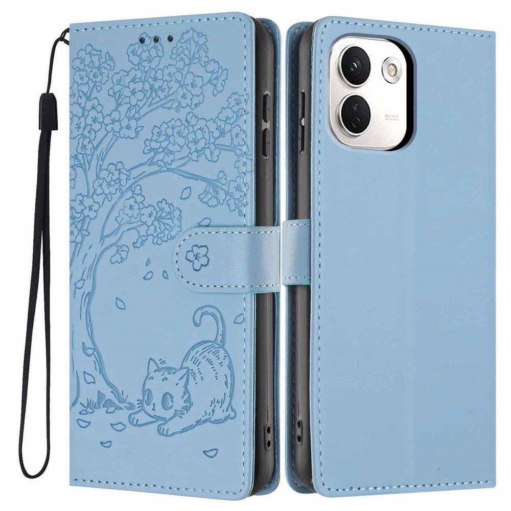 For Xiaomi Redmi Note 17 Pro+ 5G / Note 17 Pro Max 5G Stand Case Tree-and-Cat Pattern PU Leather Wallet Protective Phone Cover with Wrist Strap