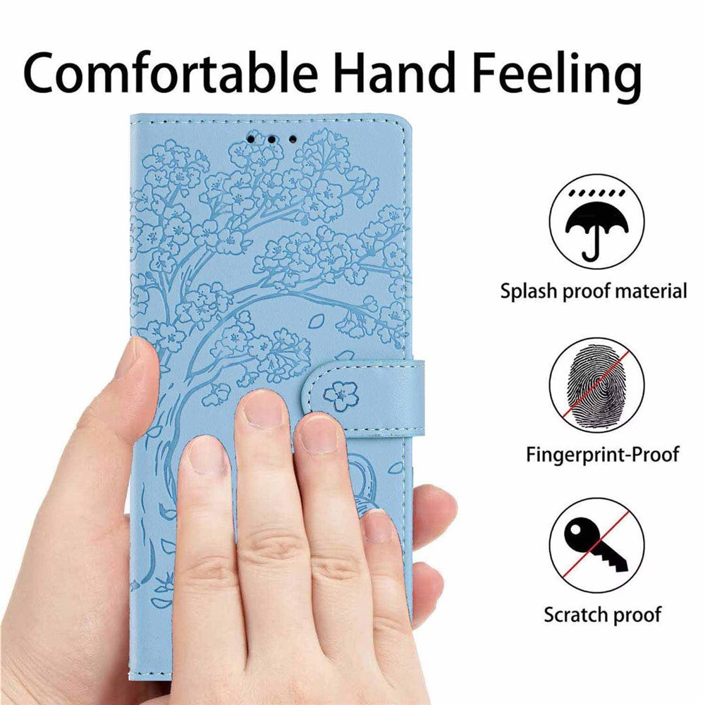 For Xiaomi Redmi Note 17 Pro+ 5G / Note 17 Pro Max 5G Stand Case Tree-and-Cat Pattern PU Leather Wallet Protective Phone Cover with Wrist Strap