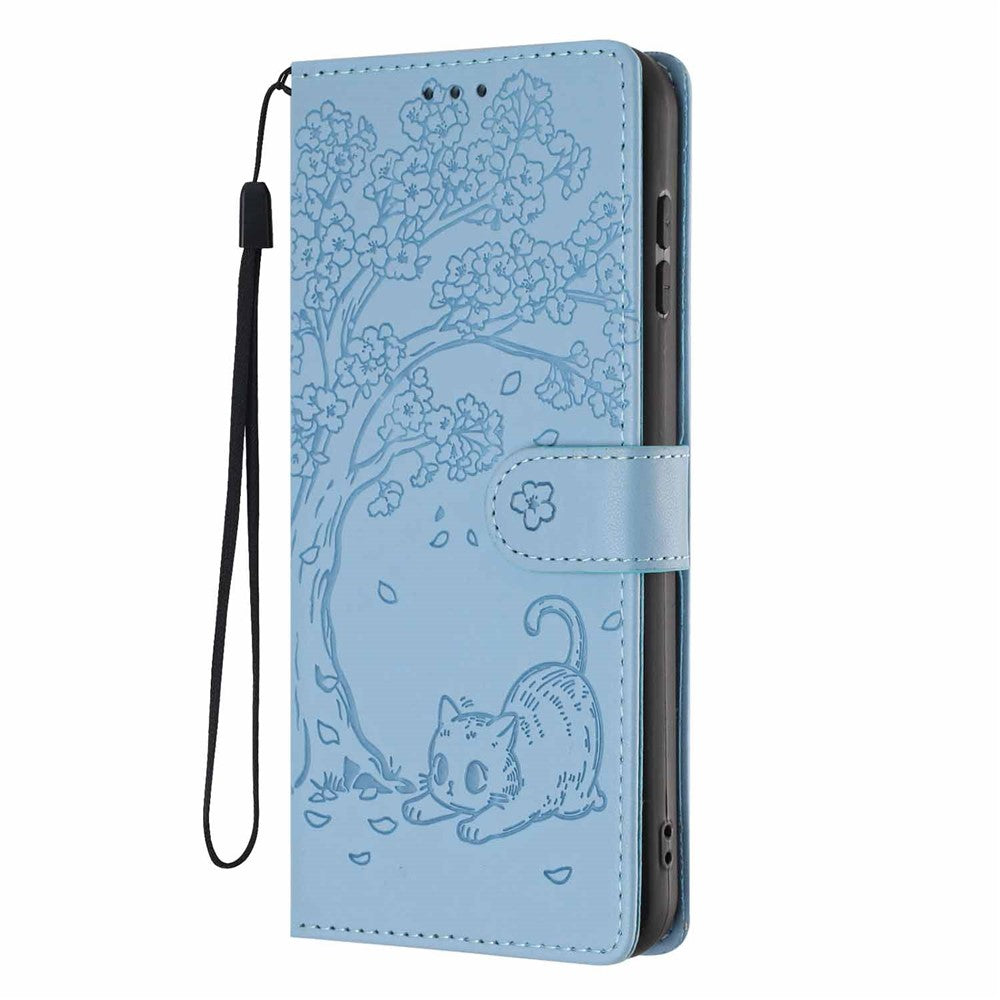 For Xiaomi Redmi Note 17 Pro+ 5G / Note 17 Pro Max 5G Stand Case Tree-and-Cat Pattern PU Leather Wallet Protective Phone Cover with Wrist Strap