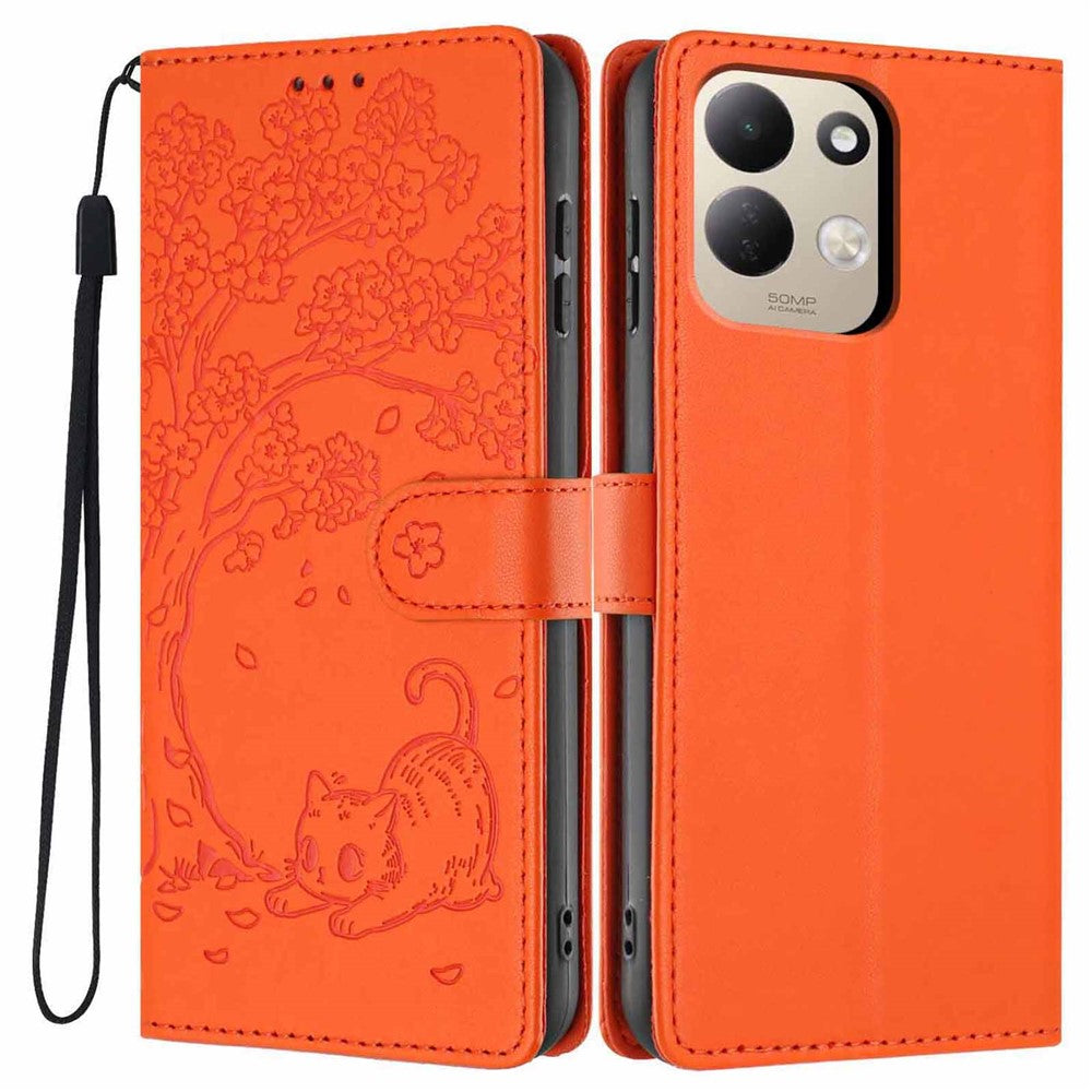 For Xiaomi Redmi 17 4G / 5G Stand Case Tree-and-Cat Pattern PU Leather Wallet Protective Phone Cover with Wrist Strap