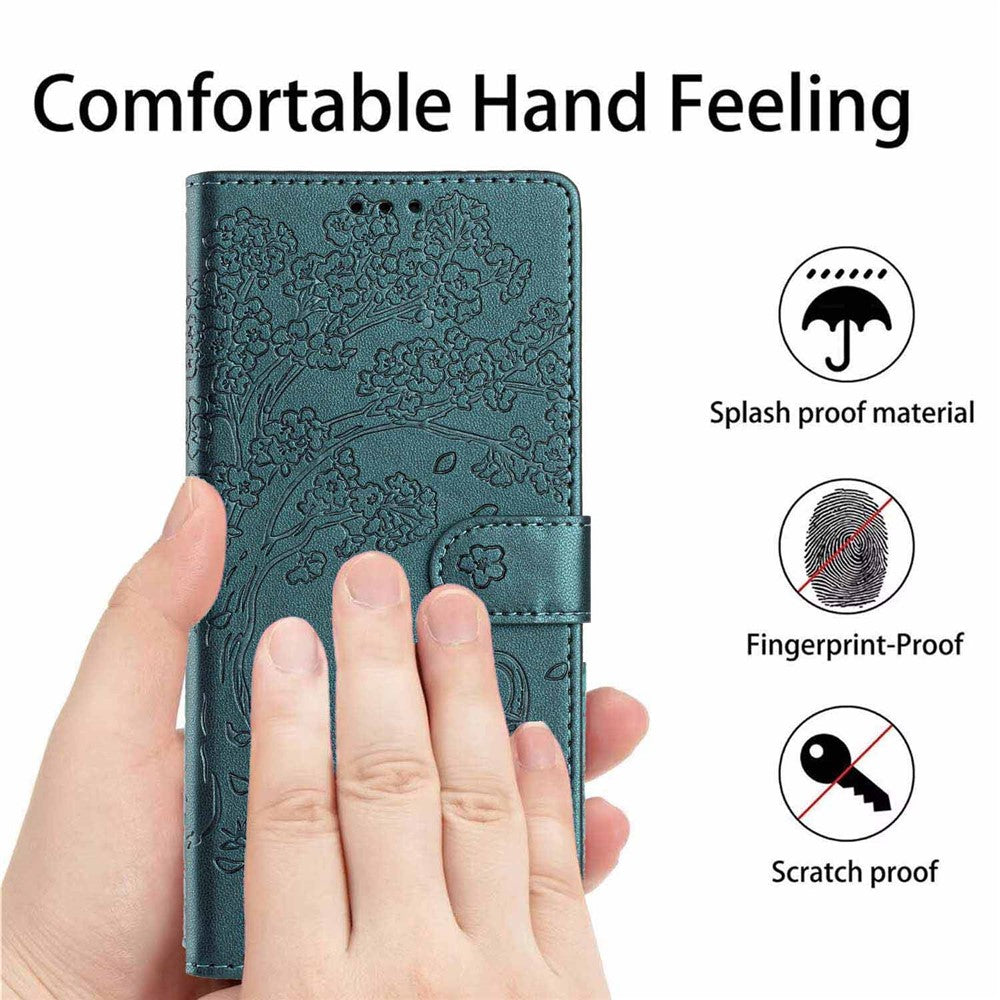For Xiaomi Redmi 17 4G / 5G Stand Case Tree-and-Cat Pattern PU Leather Wallet Protective Phone Cover with Wrist Strap