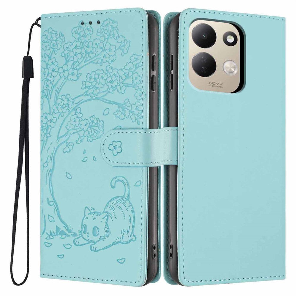 For Xiaomi Redmi 17 4G / 5G Stand Case Tree-and-Cat Pattern PU Leather Wallet Protective Phone Cover with Wrist Strap