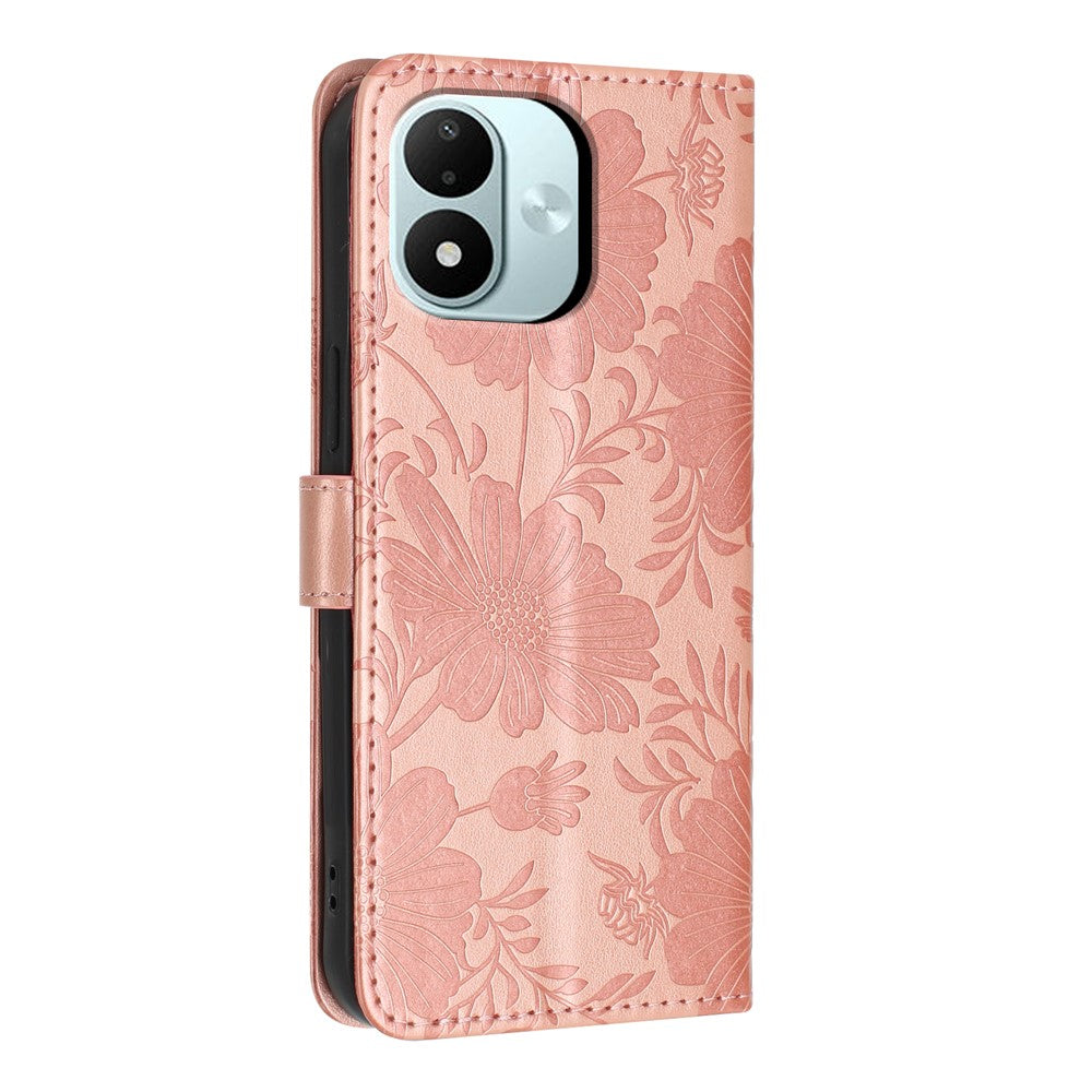 Xiaomi Redmi Note 17 4G (Global) / Note 17 5G (Global) / Note 17 (Indien/Kina) 5G-pungcover i blomstret PU-læder med stativ, foldbart cover og håndledsrem