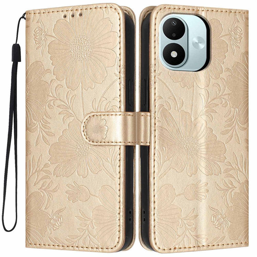 Xiaomi Redmi Note 17 4G (Global) / Note 17 5G (Global) / Note 17 (Indien/Kina) 5G-pungcover i blomstret PU-læder med stativ, foldbart cover og håndledsrem