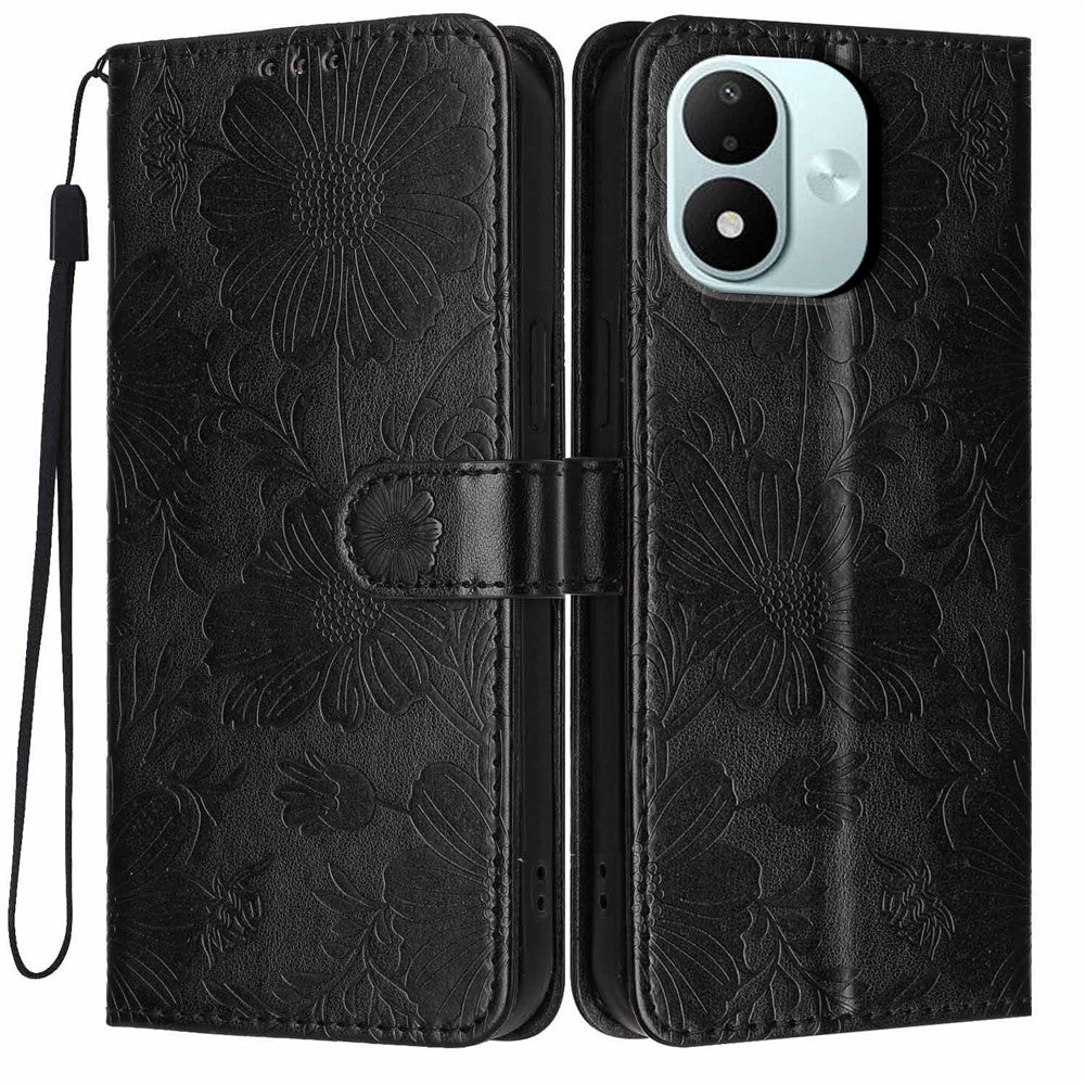 Xiaomi Redmi Note 17 4G (Global) / Note 17 5G (Global) / Note 17 (Indien/Kina) 5G-pungcover i blomstret PU-læder med stativ, foldbart cover og håndledsrem