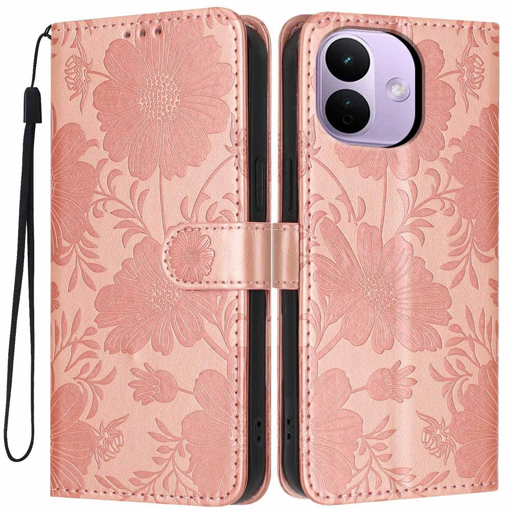 For Xiaomi Redmi Note 17 Pro 5G Wallet Case Imprint Floral PU Leather Stand Flip Phone Cover with Wrist Strap