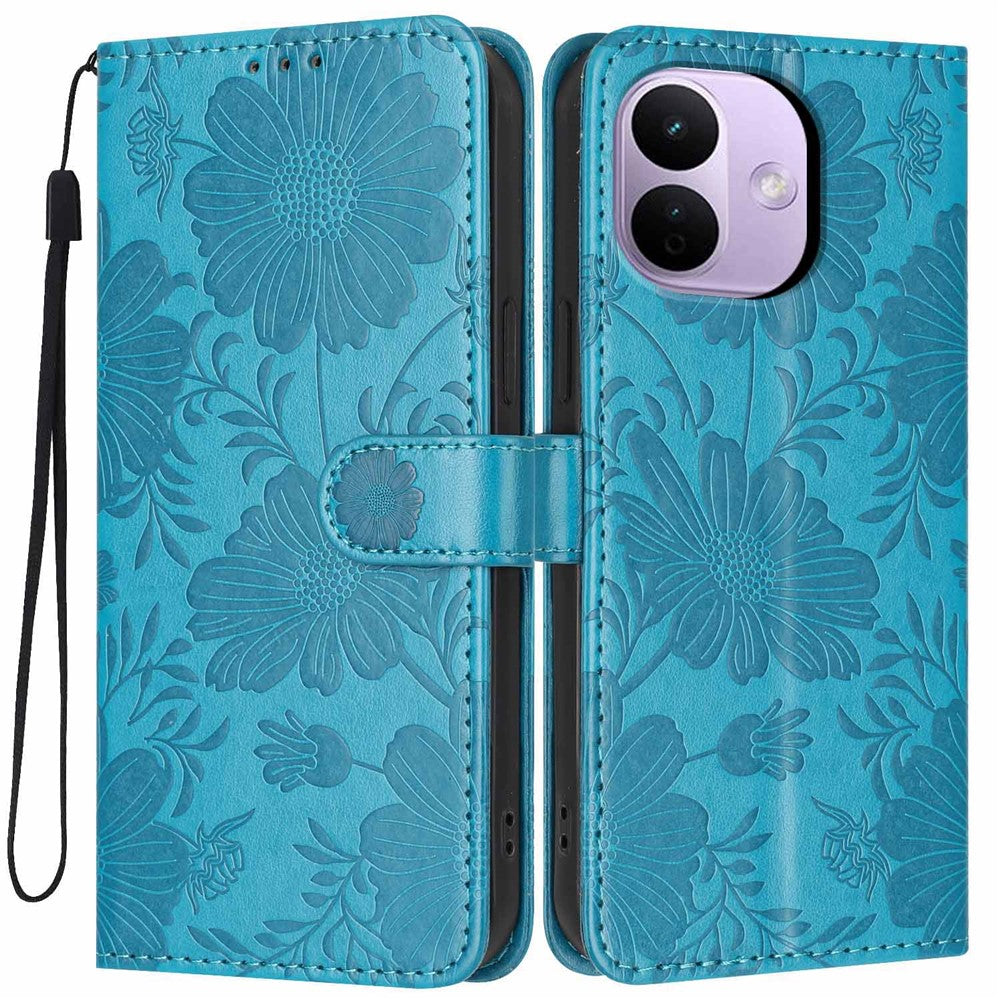 For Xiaomi Redmi Note 17 Pro 5G Wallet Case Imprint Floral PU Leather Stand Flip Phone Cover with Wrist Strap