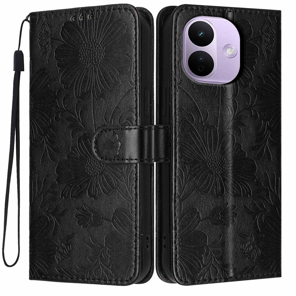 For Xiaomi Redmi Note 17 Pro 5G Wallet Case Imprint Floral PU Leather Stand Flip Phone Cover with Wrist Strap