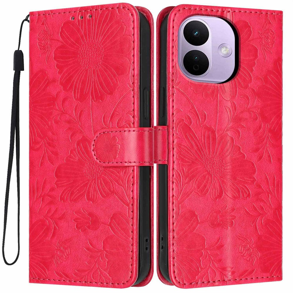For Xiaomi Redmi Note 17 Pro 5G Wallet Case Imprint Floral PU Leather Stand Flip Phone Cover with Wrist Strap