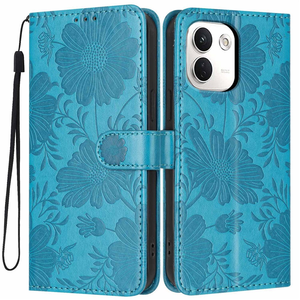 For Xiaomi Redmi Note 17 Pro+ 5G / Note 17 Pro Max 5G Wallet Case Imprint Floral PU Leather Stand Flip Phone Cover with Wrist Strap