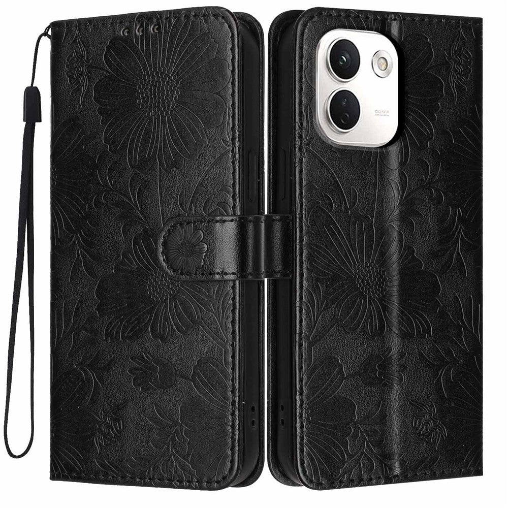 For Xiaomi Redmi Note 17 Pro+ 5G / Note 17 Pro Max 5G Wallet Case Imprint Floral PU Leather Stand Flip Phone Cover with Wrist Strap
