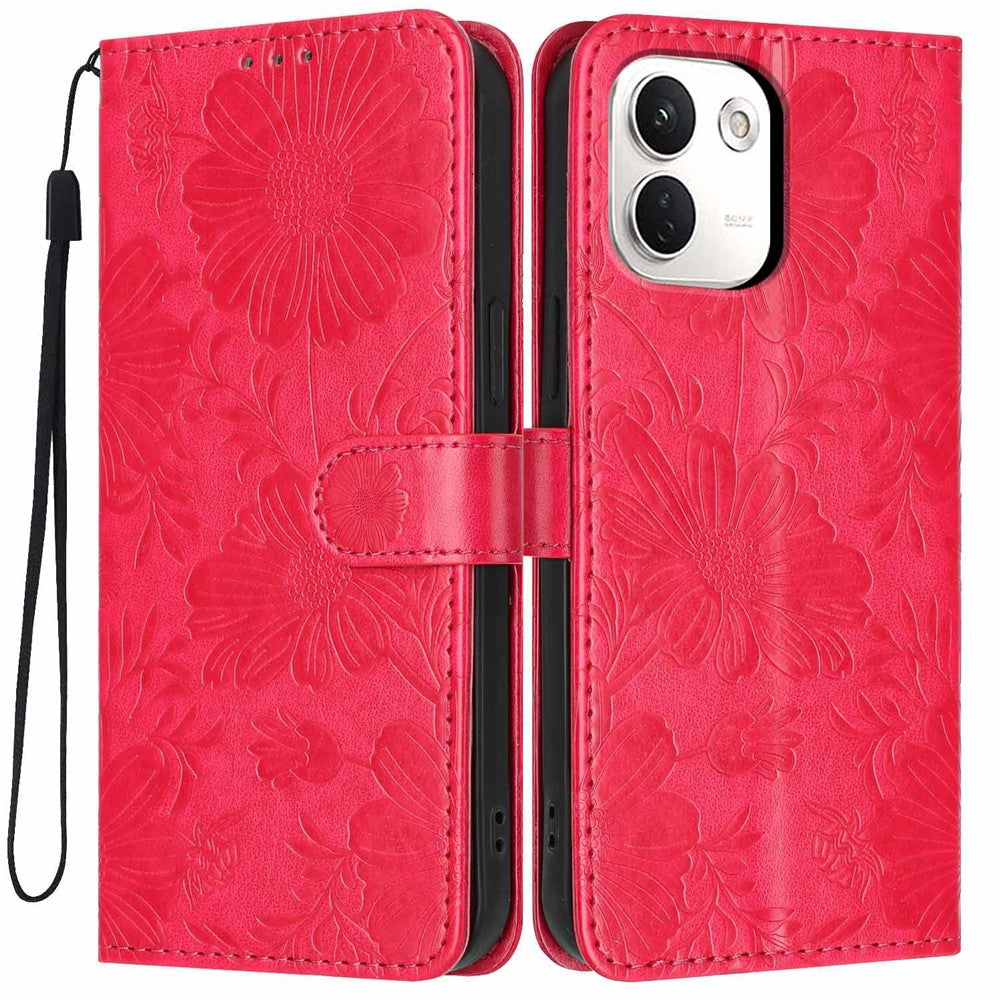 For Xiaomi Redmi Note 17 Pro+ 5G / Note 17 Pro Max 5G Wallet Case Imprint Floral PU Leather Stand Flip Phone Cover with Wrist Strap