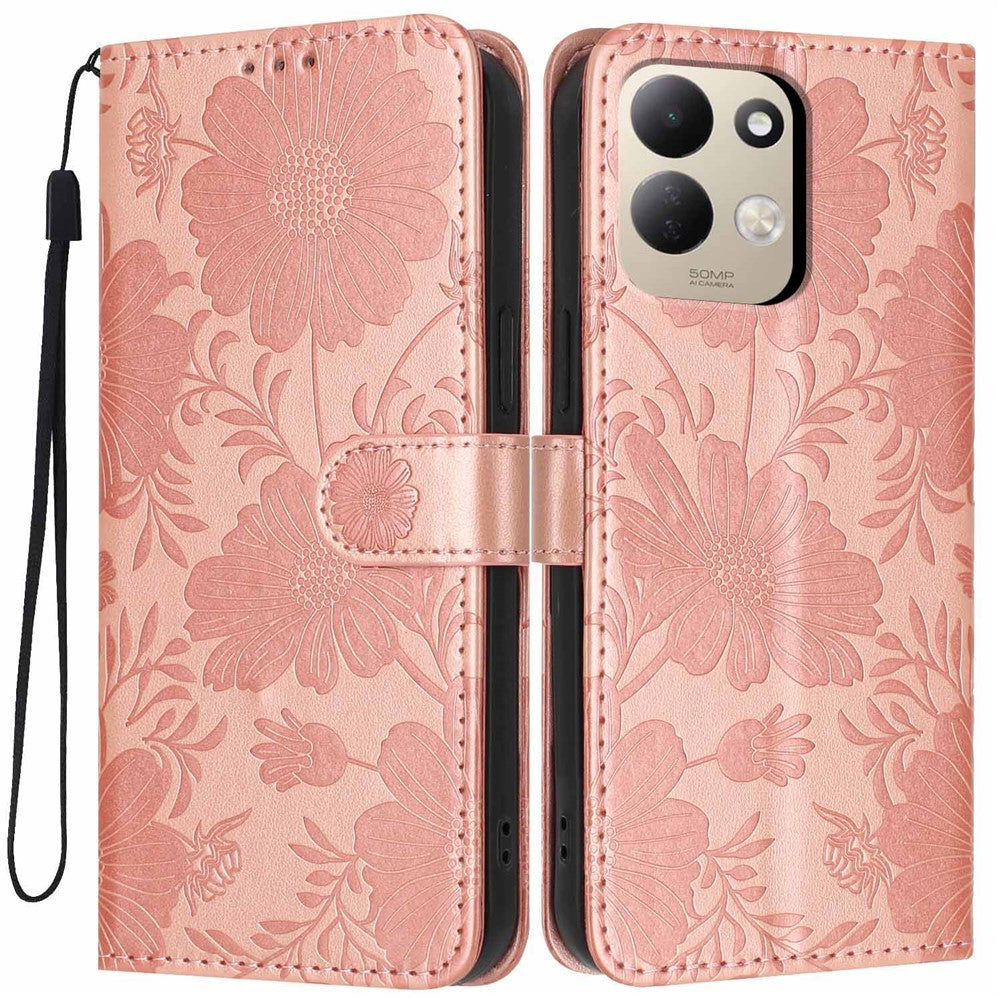 For Xiaomi Redmi 17 4G / 5G Wallet Case Imprint Floral PU Leather Stand Flip Phone Cover with Wrist Strap