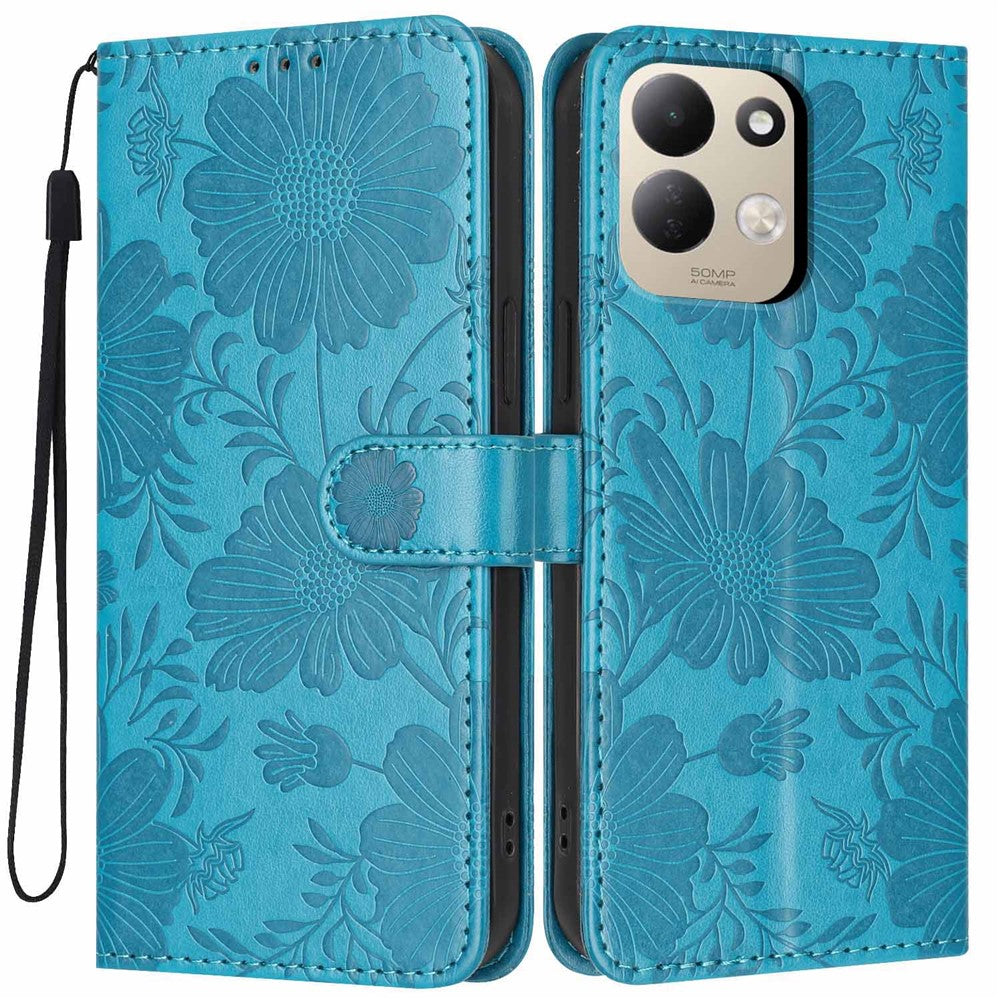 For Xiaomi Redmi 17 4G / 5G Wallet Case Imprint Floral PU Leather Stand Flip Phone Cover with Wrist Strap