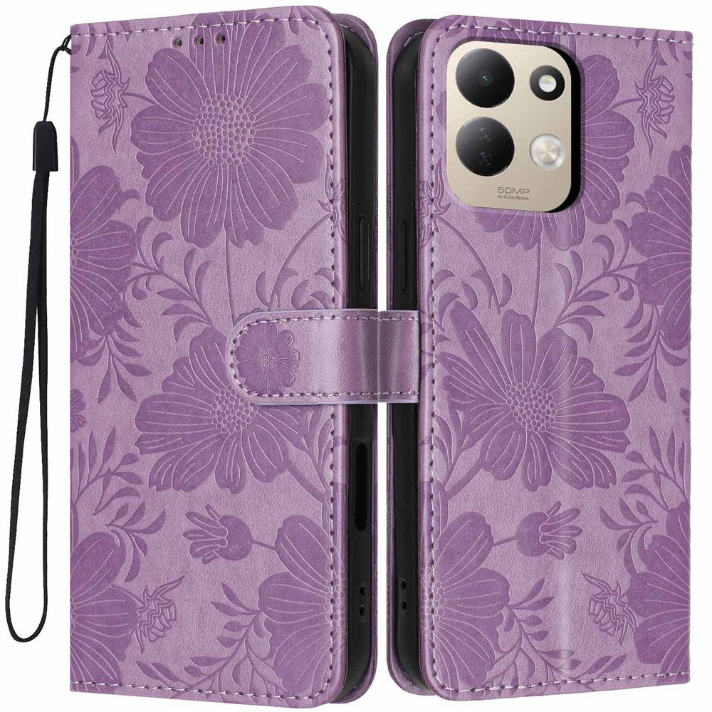For Xiaomi Redmi 17 4G / 5G Wallet Case Imprint Floral PU Leather Stand Flip Phone Cover with Wrist Strap