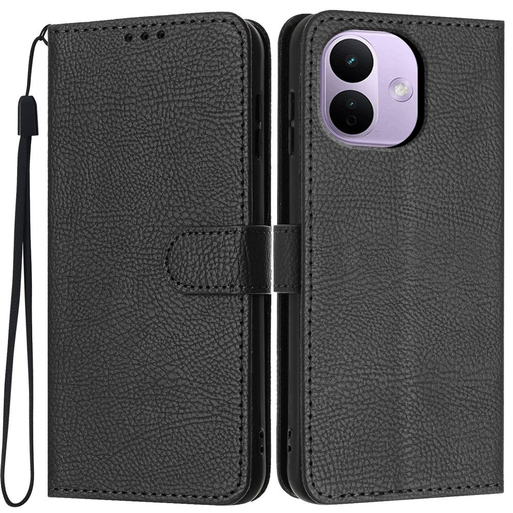 For Xiaomi Redmi Note 17 Pro 5G Wallet Case Litchi Texture Leather Flip Cover with Card Slots and Hand Strap