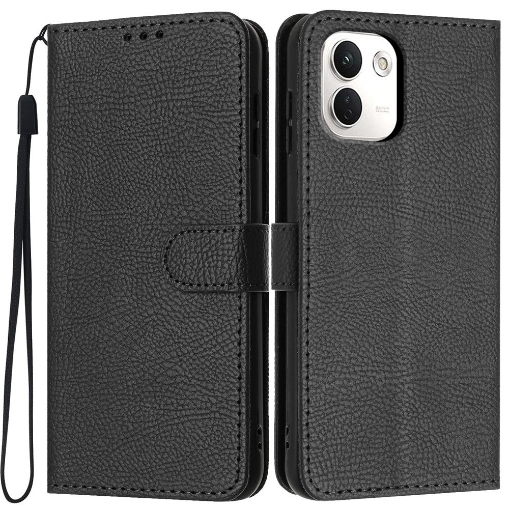 For Xiaomi Redmi Note 17 Pro+ 5G / Note 17 Pro Max 5G Wallet Case Litchi Texture Leather Flip Cover with Card Slots and Hand Strap