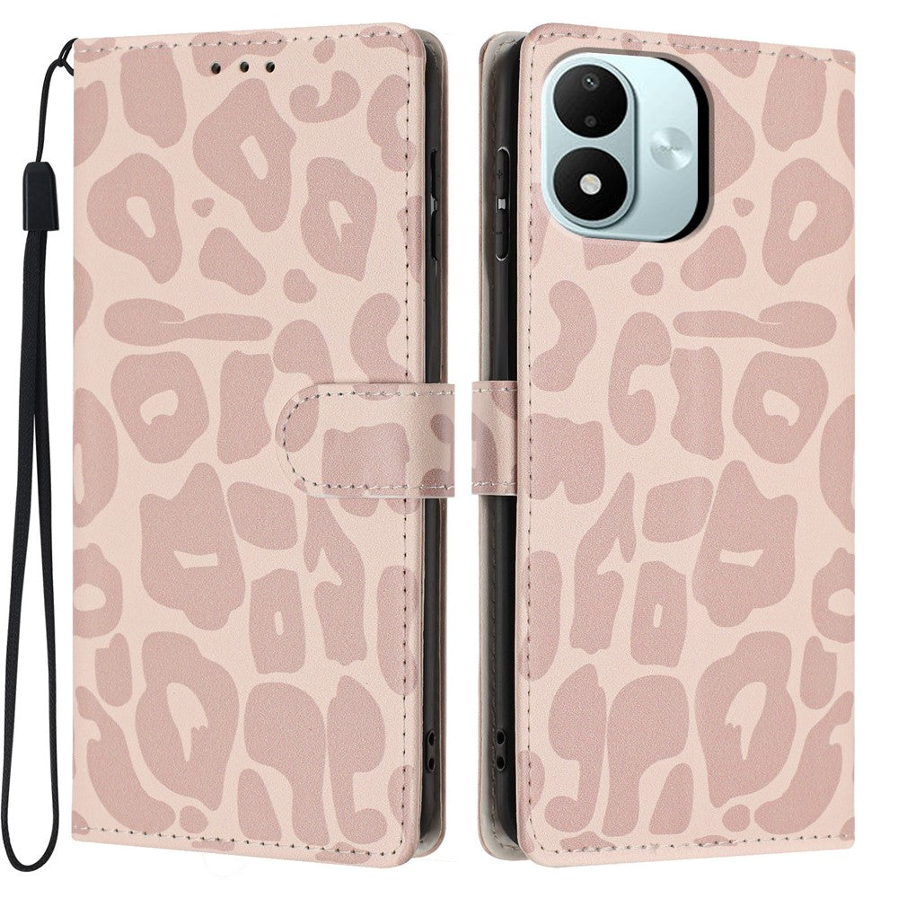 Xiaomi Redmi Note 17 4G (Global) / Note 17 5G (Global) / Note 17 (Indien/Kina) 5G-skal, leopardmönster, plånboksfodral, läderfodral med handledsrem