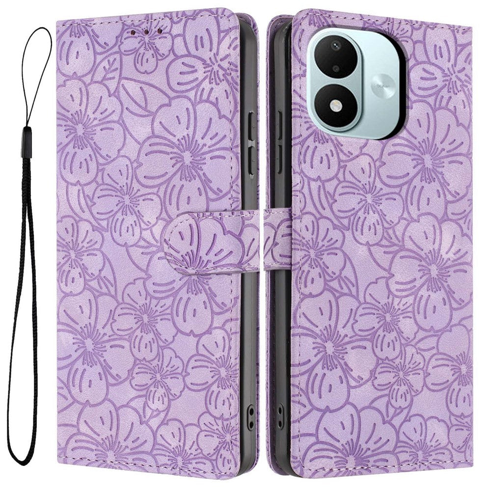 For Xiaomi Redmi Note 17 4G (Global) / Note 17 5G (Global) / Note 17 (India / China) 5G Case Cherry Blossom Pattern Leather Wallet Stand Phone Cover with Wrist Strap