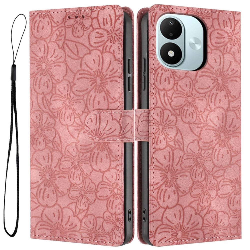 For Xiaomi Redmi Note 17 4G (Global) / Note 17 5G (Global) / Note 17 (India / China) 5G Case Cherry Blossom Pattern Leather Wallet Stand Phone Cover with Wrist Strap