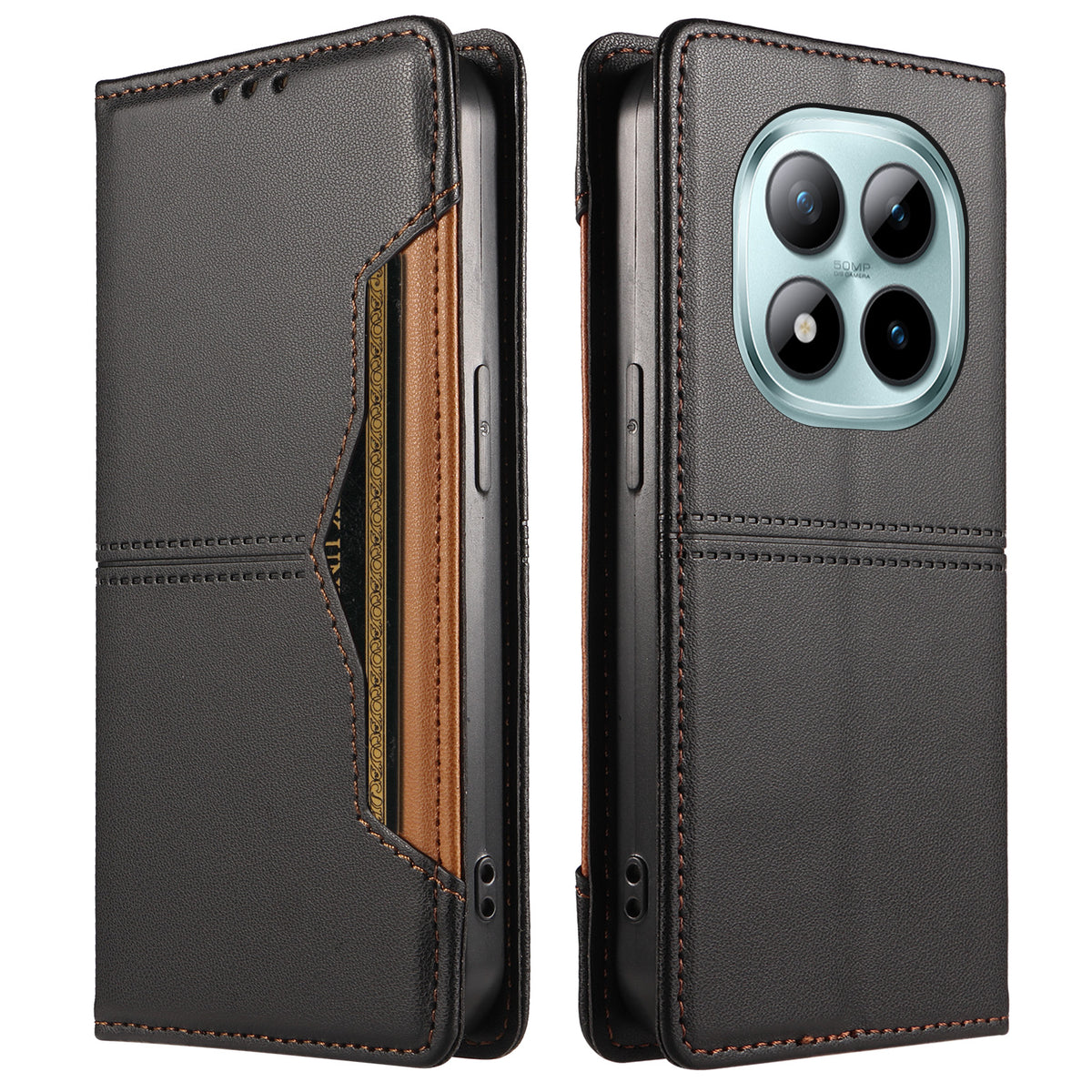 Xiaomi Poco M8 Pro 5G / Xiaomi Redmi Note 15 Pro+ 5G (Global) tegnebogscover med ekstern kortlomme, magnetisk lukning og lædercover til mobil