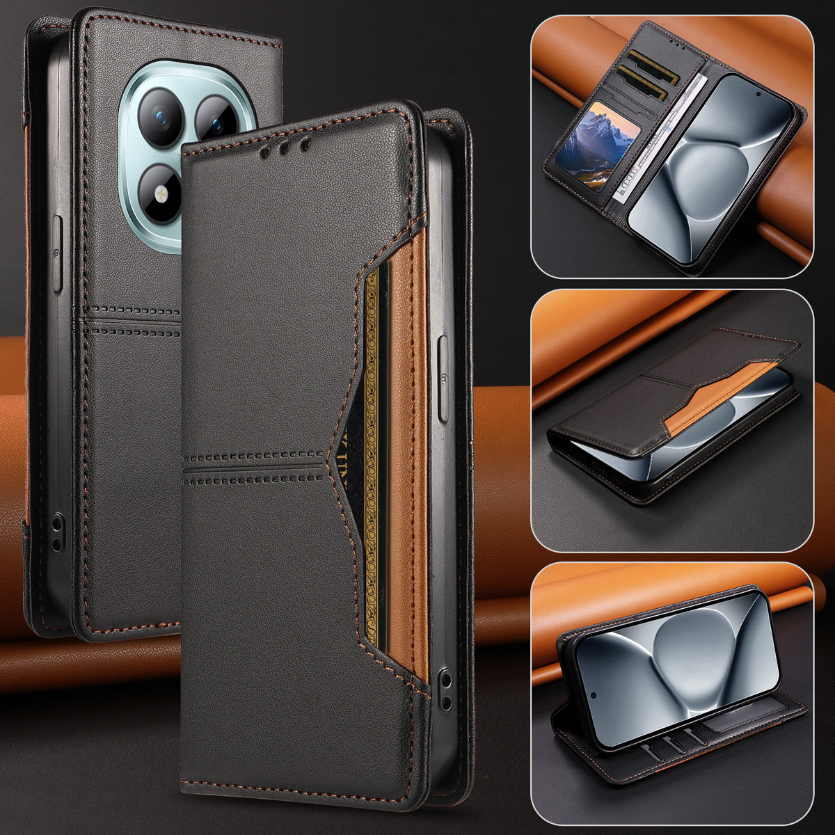 Xiaomi Poco M8 Pro 5G / Xiaomi Redmi Note 15 Pro+ 5G (Global) tegnebogscover med ekstern kortlomme, magnetisk lukning og lædercover til mobil