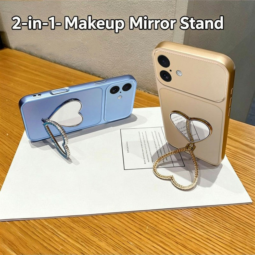 2-in-1 Makeup Mirror Kickstand Phone Case for iPhone 17 Metallic Paint PC+TPU Back Cover