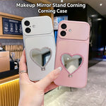 2-in-1 Makeup Mirror Kickstand Phone Case for iPhone 17 Metallic Paint PC+TPU Back Cover