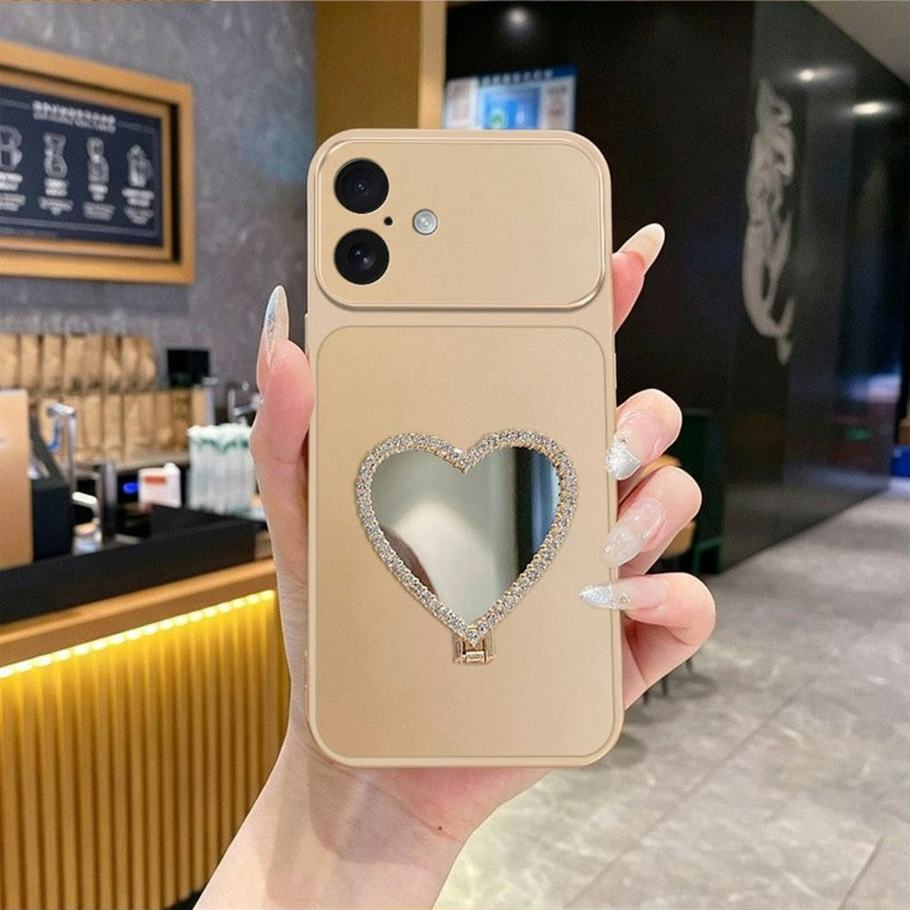 2-in-1 Makeup Mirror Kickstand Phone Case for iPhone 17 Metallic Paint PC+TPU Back Cover