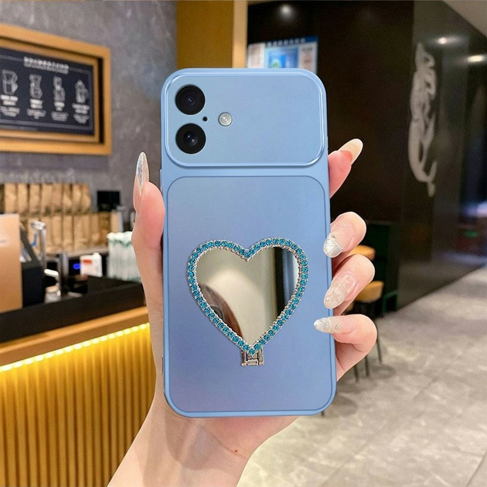 2-in-1 Makeup Mirror Kickstand Phone Case for iPhone 17 Metallic Paint PC+TPU Back Cover