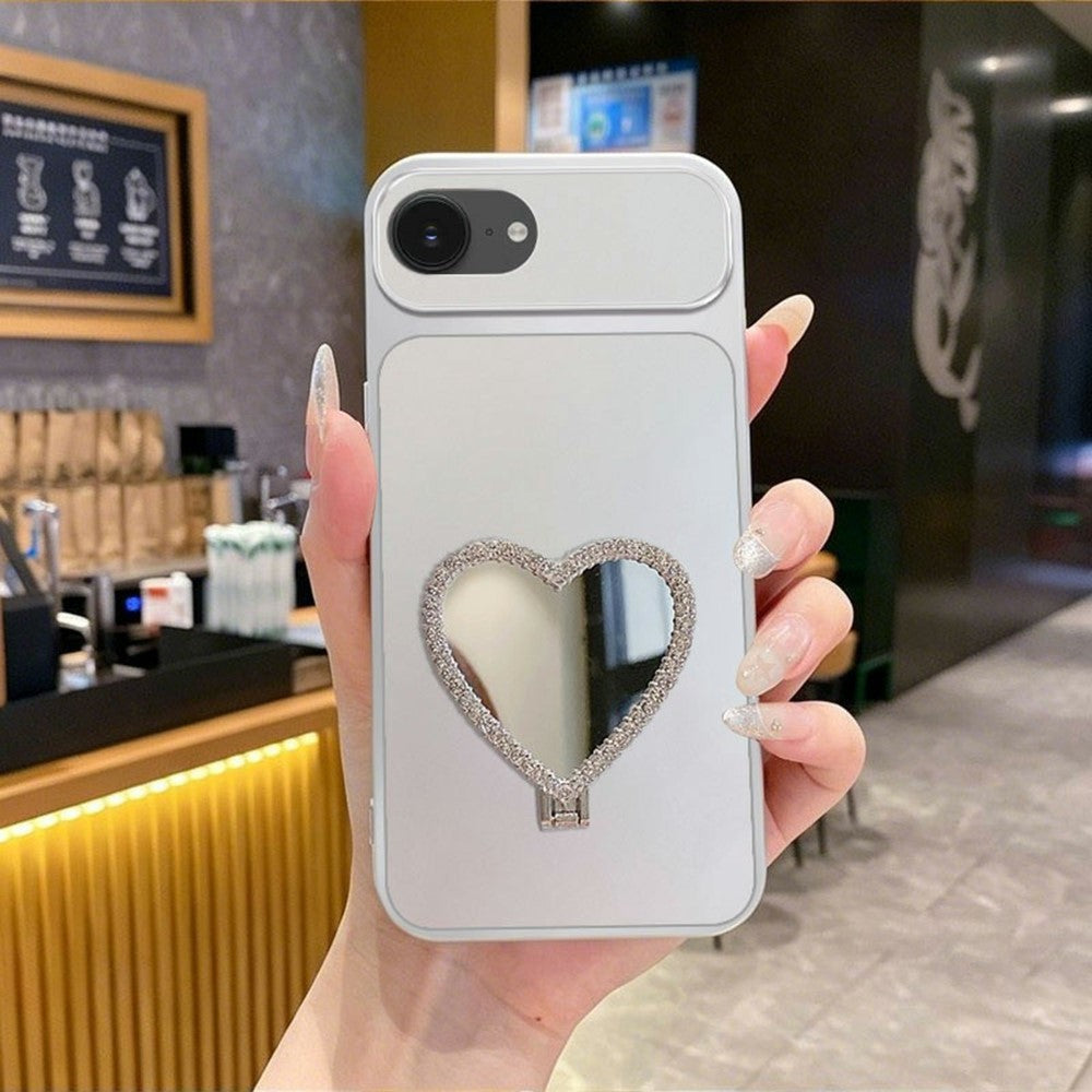 2-in-1 Makeup Mirror Kickstand Phone Case for iPhone 17e  /  16e Metallic Paint PC+TPU Back Cover