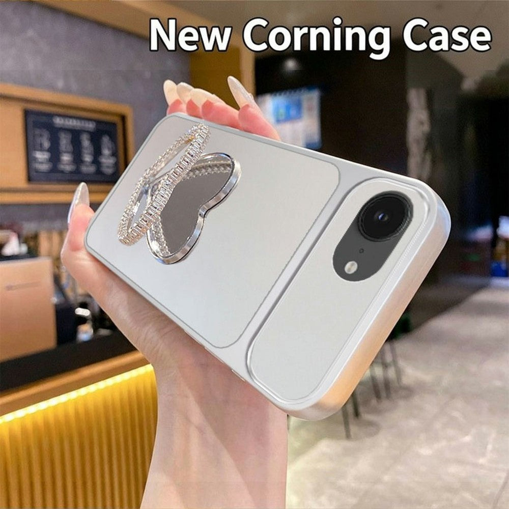 2-in-1 Makeup Mirror Kickstand Phone Case for iPhone 17e  /  16e Metallic Paint PC+TPU Back Cover