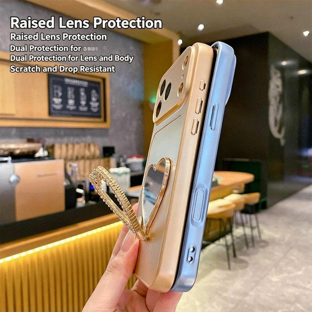 2-in-1 Makeup Mirror Kickstand Phone Case for iPhone 17e  /  16e Metallic Paint PC+TPU Back Cover
